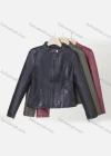 Wholesale Women's Casual Stand Collar Long Sleeve Zipper Plain Leather Crop Biker Jacket - Liuhuamall