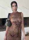 Wholesale Women's Fashion Pullover Sleeveless Allover Print High Waist Maxi Mermaid Dress D22DS367# - Liuhuamall