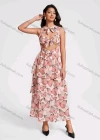 Wholesale Women's Sexy Butterfly Print Cut Out Bow Knot Tie Layered Ruffle hem Maxi Tank Dress - Liuhuamall