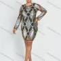 Wholesale Women's Mesh Semi-sheer Long Sleeve Sequin Beaded Splicing Fashion Cocktail Party Dress preview