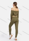 Wholesale Women's Casual Off Shoulder Long Sleeve Rib-Knit Crop Top 2 Piece Sets 12205# - Liuhuamall