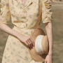 Wholesale Women's Lapel Puff Sleeve Floral Buttons Lace Up Back Short Shirt Dress AY135# preview
