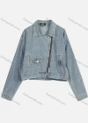 Wholesale Women's Casual Collared Plain Pockets Drop Shoulder Zipper Crop Denim Jacket - Liuhuamall