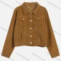 Wholesale Women's Casual Collared Plain Fake Pocket Long Sleeve Button Down Crop Corduroy Jacket preview