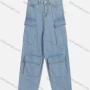 Wholesale Women's Fashion Plain 100%Cotton Multiple Flap Pockets Loose Fit Cargo Jeans preview