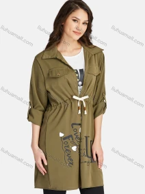 Wholesale Women's Casual Letter Print Round Neck Tank Top & Long Sleeve Lapel Drawstring Mid Length Jacket 2 Piece Set, LIUHUA CLOTHING WHOLESALE