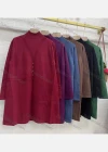 Wholesale Women's Casual Plain Mock Neck Button Decor Oversized Blouse - Liuhuamall
