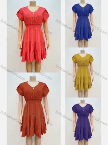 Wholesale Women's Casual Short Sleeve Tiered Plain Peplum Knee Length Dress, LIUHUA CLOTHING WHOLESALE