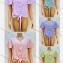 Wholesale Women's Casual V Neck Lace Up Short Sleeve Button Decro Crop Top preview