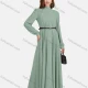 Wholesale Women's Chiffon Plain Mock Neck Long Sleeve Ruched Maxi Dress With Belt 5# Clothing Wholesale Market Liuhua
