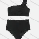 Wholesale Women's Plain One Shoulder Scalloped Trim High Waist Beach Swimsuit Black Guangzhou Clothing Wholesale Market & Suppliers -LIUHUAMALL