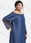 Wholesale Women's Off Shoulder Hollow Wave Sleeve High Low Hem Denim Maxi Dress - Liuhuamall