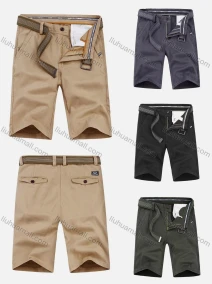 Wholesale Men's Casual Pockets Zipper Fly Plain Short Cargo Pant With Belt, LIUHUA CLOTHING WHOLESALE