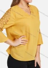 Wholesale Women's Casual V Neck Bell Sleeve Hollow Out Sleeve Plain Blouse - Liuhuamall
