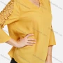 Wholesale Women's Casual V Neck Bell Sleeve Hollow Out Sleeve Plain Blouse preview