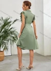 Wholesale Women's Elegant Shirt Collar Sleeveless Ruffle Trim Button Closure Plain Midi Dress With Belt ZX-4# - Liuhuamall