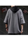 Wholesale Men's Casual Letter Splicing Colorblock Drawstring Flap Pockets Hooded Half Sleeve T-shirt - Liuhuamall
