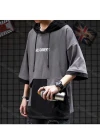 Wholesale Men's Casual Letter Splicing Colorblock Drawstring Flap Pockets Hooded Half Sleeve T-shirt - Liuhuamall