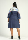 Wholesale Women's Casual 3/4 Sleeve Button Collared Leafy Print Slit Button Cuff Midi Denim Dress - Liuhuamall