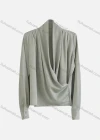 Wholesale Women's Casual Long Sleeve Wrap V Neck Ruched Plain Blouse - Liuhuamall