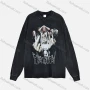 Wholesale Men's Fashion Drop Shoulder Distressed 100%Cotton Crew Neck Long Sleeve Graphic T-shirt 6006# preview