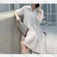 Wholesale Women's Fashion Collared Long Sleeve Loose Fit High Low Hem Plain Tunic Shirt 2468# White Clothing Wholesale Market Liuhua