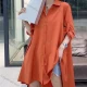 Wholesale Women's Fashion Collared Long Sleeve Loose Fit High Low Hem Plain Tunic Shirt 2468# Orange Clothing Wholesale Market Liuhua
