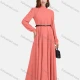 Wholesale Women's Chiffon Plain Mock Neck Long Sleeve Ruched Maxi Dress With Belt 8# Clothing Wholesale Market Liuhua