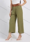 Wholesale Women's Casual Cotton Plain Loose Fit Cropped Wide Leg Pant With Belt - Liuhuamall