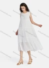 Wholesale Women's Casual Frill Neck Tiered Hem Midi Tank Dress 56252# - Liuhuamall