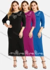 Wholesale Women's Casual Crew Neck 3/4 Sleeve Embroidered Dress - Liuhuamall