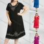 Wholesale Women's Plus Size Casual Crew Neck Short Sleeve Embroidery Midi Dress preview