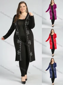 Wholesale Women's Plus Size Elegant Long Sleeve Open Front Embroidery Cardigan, LIUHUA CLOTHING WHOLESALE