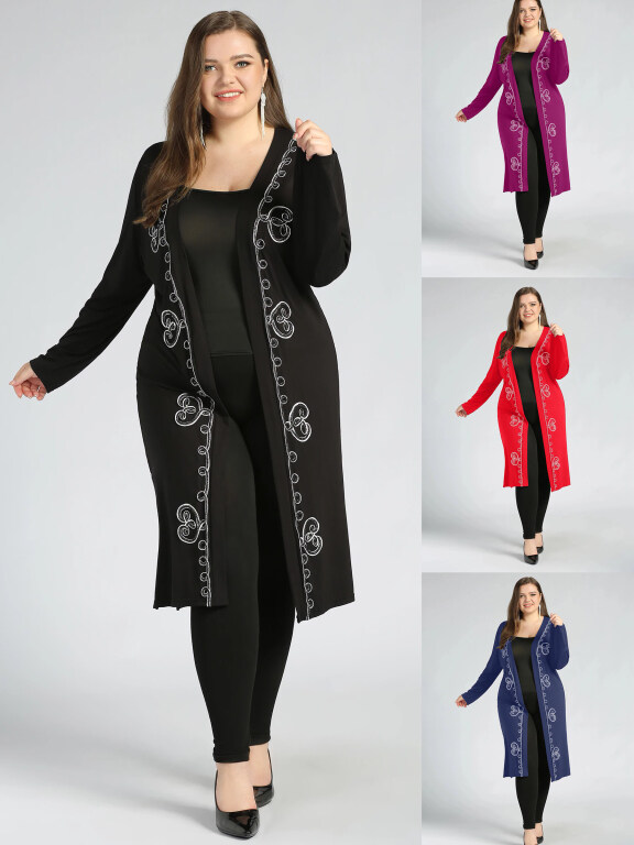 Women's Plus Size Elegant Long Sleeve Open Front Embroidery Cardigan, Clothing Wholesale Market -LIUHUA, Women, Women-s-Bottoms
