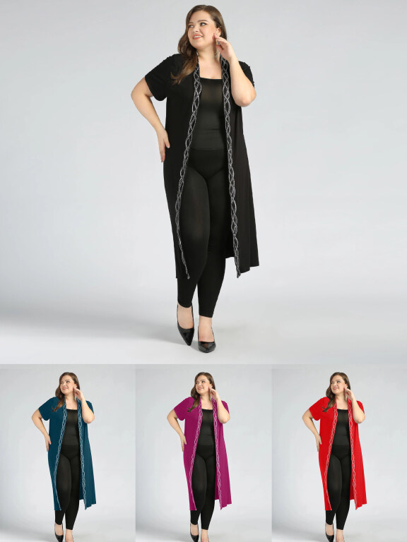 Women's Plus Size Casual Short Sleeve Open Front Embroidery Cardigan, Clothing Wholesale Market -LIUHUA, Women, Women-s-Suits-Blazers