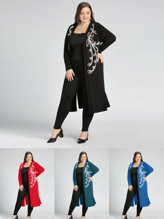 Women's Plus Size Casual Long Sleeve Open Front Embroidery Cardigan, Clothing Wholesale Market -LIUHUA, Women, Women-s-Top