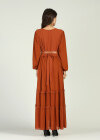 Wholesale Women's Chiffon Crew Neck Plain Ruched Ruffle Trim Layered Hem Maxi Dress With Belt - Liuhuamall