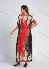 Wholesale Women's Casual Colorblock Vintage Print Batwing Sleeve Belted Maxi Kaftan - Liuhuamall