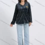 Wholesale Women's Long Sleeve Collared Button Front Labeling Leopard Print Velvet Shirt preview