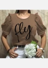 Wholesale Women's Casual Crew Neck Puff Sleeve Ruffle Trim Letter Top - Liuhuamall