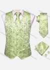 Wholesale Men's Formal Floral Print Silky Waistcoat With Necktie & Kerchief & Cufflinks 4-piece Set - Liuhuamall