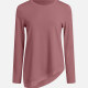 Women's Casual Long Sleeve Crew Neck Plain Fake 2-piece Asymmetrical Hem Blouse Pink Clothing Wholesale Market -LIUHUA