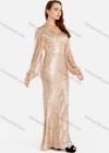 Wholesale Women's Elegant V Neck Cut Out Sleeve Sequin Cutout Back Evening Dress - Liuhuamall
