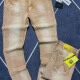 Men's Casual Distressed Pockets Letter Splicing Long Denim Jeans 0009# Clothing Wholesale Market -LIUHUA