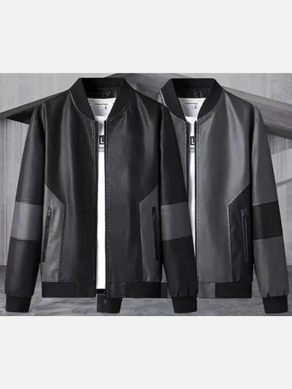 Men's Color Splicing Zipper Pockets Oversize Leather Jacket 9990#, Clothing Wholesale Market -LIUHUA, leather%20jackets
