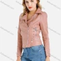 Wholesale Women's Casual Long Sleeve Lapel Zipper Pockets Beaded Crop Faux Leather Jacket preview