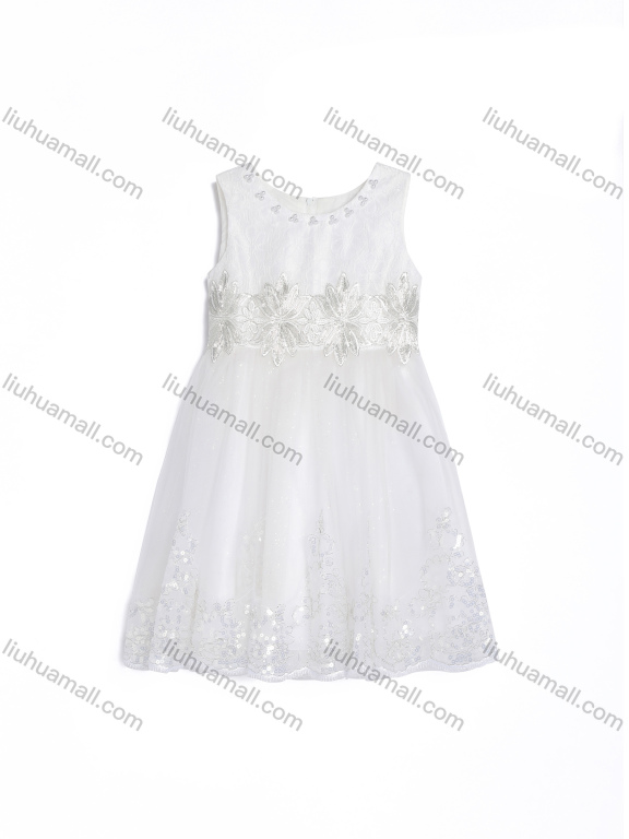 Wholesale Girls Sleeveless Zip Back Embroidery Beads Sequin Lace Flower Girl Dress