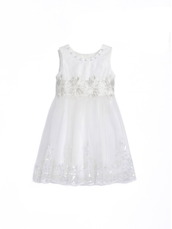 Girls Sleeveless Zip Back Embroidery Beads Sequin Lace Flower Girl Dress, Clothing Wholesale Market -LIUHUA, SPECIALTY, Wedding-Apparel-Accessories