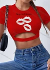 Wholesale Women's Sexy Crew Neck Slim Fit Short Sleeve Cut Out Crop Top - Liuhuamall