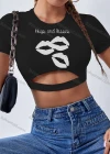 Wholesale Women's Sexy Crew Neck Slim Fit Short Sleeve Cut Out Crop Top - Liuhuamall